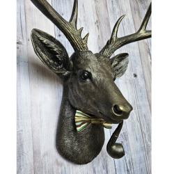Faux Taxidermy Deer Head with Smoking Pipe and Bow Tie, Faux Taxidermy Stag Head