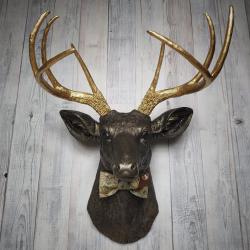 Faux Taxidermy Deer Head with Bow Tie, Faux Stag Head