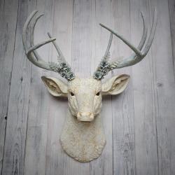 Faux Taxidermy Deer Head Wall Mount with Flowers, Faux Stag Head
