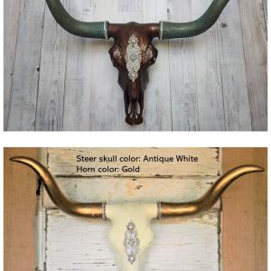 Faux Taxidermy Longhorn Cow Skull, Jeweled Longhorn Skull, Faux Steer Skull