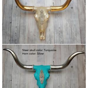 Faux Taxidermy Longhorn Cow Skull, Jeweled Longhorn Skull, Faux Steer Skull