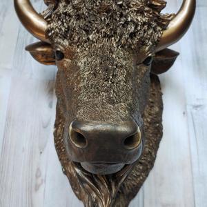 faux taxidermy bison head, antique gold with black accenting