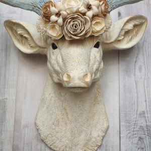 Faux Taxidermy Deer Head Wall Mount with Floral Crown, Stag Head Wall Mount