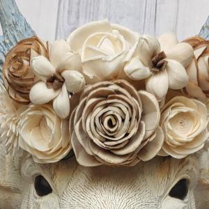 Faux Taxidermy Deer Head Wall Mount with Floral Crown, Stag Head Wall Mount