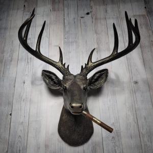 Faux Taxidermy Deer Head Wall Mount, Faux Taxidermy Stag Head with Cigar