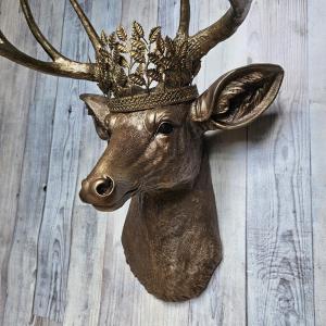 Faux Taxidermy Deer Head Wall Mount, Faux Stag Head with  Leaf Crown