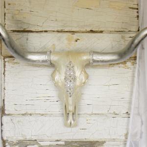 Faux Taxidermy Longhorn Cow Skull, Jeweled Longhorn Skull, Faux Steer Skull