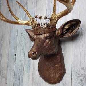 Faux Taxidermy Deer Head, Deer Head with Crown Wall Mount, Stag Head Wall Mount, Deer Head Wall Art