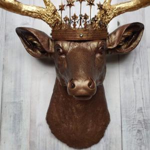 Faux Taxidermy Deer Head, Deer Head with Crown Wall Mount, Stag Head Wall Mount, Deer Head Wall Art