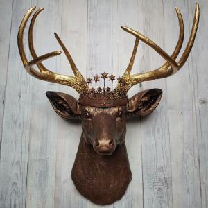 Faux Taxidermy Deer Head, Deer Head with Crown Wall Mount, Stag Head Wall Mount, Deer Head Wall Art
