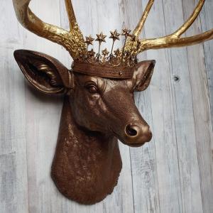 Faux Taxidermy Deer Head, Deer Head with Crown Wall Mount, Stag Head Wall Mount, Deer Head Wall Art
