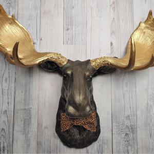 Faux Taxidermy Moose Head Wall Mount, Moose Head with Bow Tie, Fake Moose Head