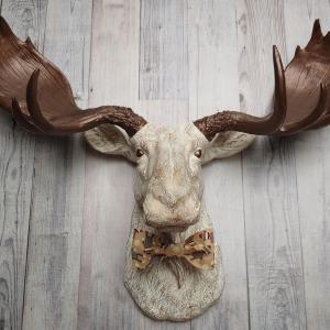 Faux Taxidermy Moose Head, Moose Head with Bow Tie