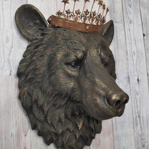 Faux Taxidermy Bear Head Wall Mount with Crown