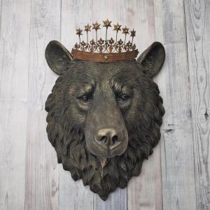 Faux Taxidermy Bear Head Wall Mount with Crown