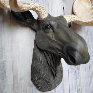 Faux Taxidermy Moose Head Wall Mount, Brown and Gold Moose Head