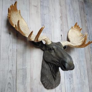Faux Taxidermy Moose Head Wall Mount, Brown and Gold Moose Head