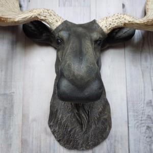 Faux Taxidermy Moose Head Wall Mount, Brown and Gold Moose Head