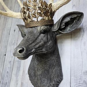 Faux Taxidermy Deer Head Wall Mount, Faux Stag Head with  Leaf Crown