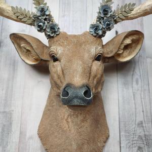 Faux Taxidermy Deer Head, Deer Head with Metal Floral Work