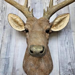 Faux Taxidermy Deer Head with bird, Stag Head Wall Mount