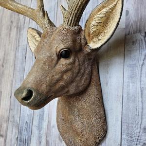 Faux Taxidermy Deer Head with bird, Stag Head Wall Mount