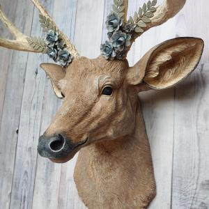 Faux Taxidermy Deer Head, Deer Head with Metal Floral Work