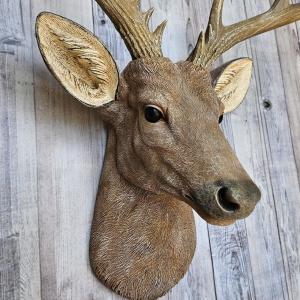 Faux Taxidermy Deer Head with bird, Stag Head Wall Mount