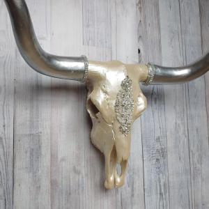 Faux Taxidermy Longhorn Cow Skull, Jeweled Longhorn Skull, Faux Steer Skull