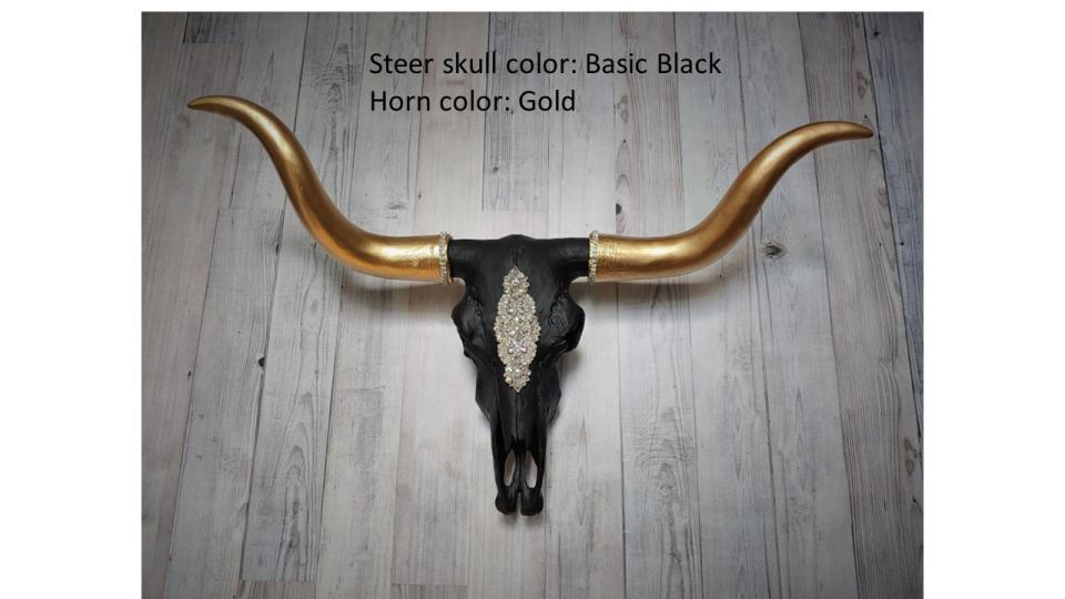 Faux Taxidermy Longhorn Cow Skull, Jeweled Longhorn Skull, Faux Steer Skull
