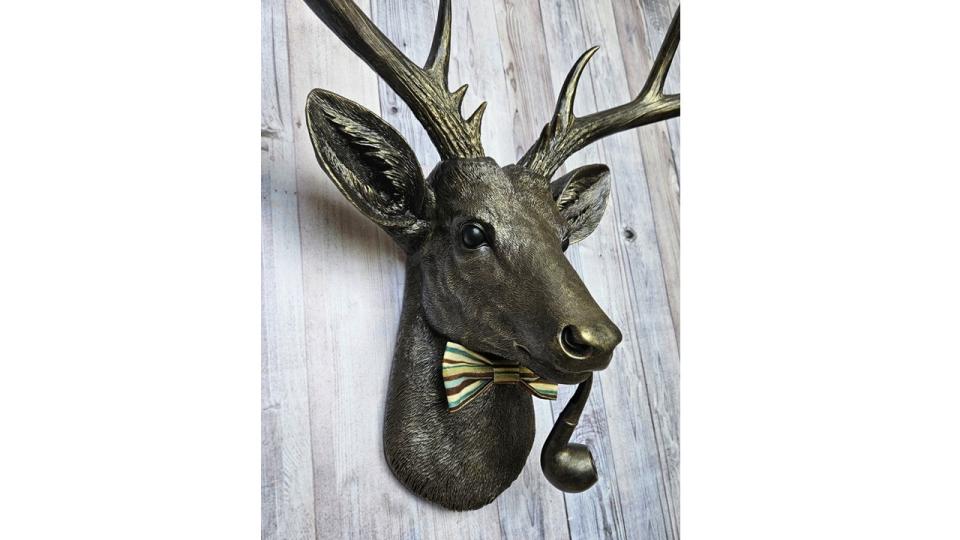 Faux Taxidermy Deer Head with Smoking Pipe and Bow Tie, Faux Taxidermy Stag Head