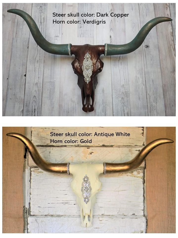 Faux Taxidermy Longhorn Cow Skull, Jeweled Longhorn Skull, Faux Steer Skull