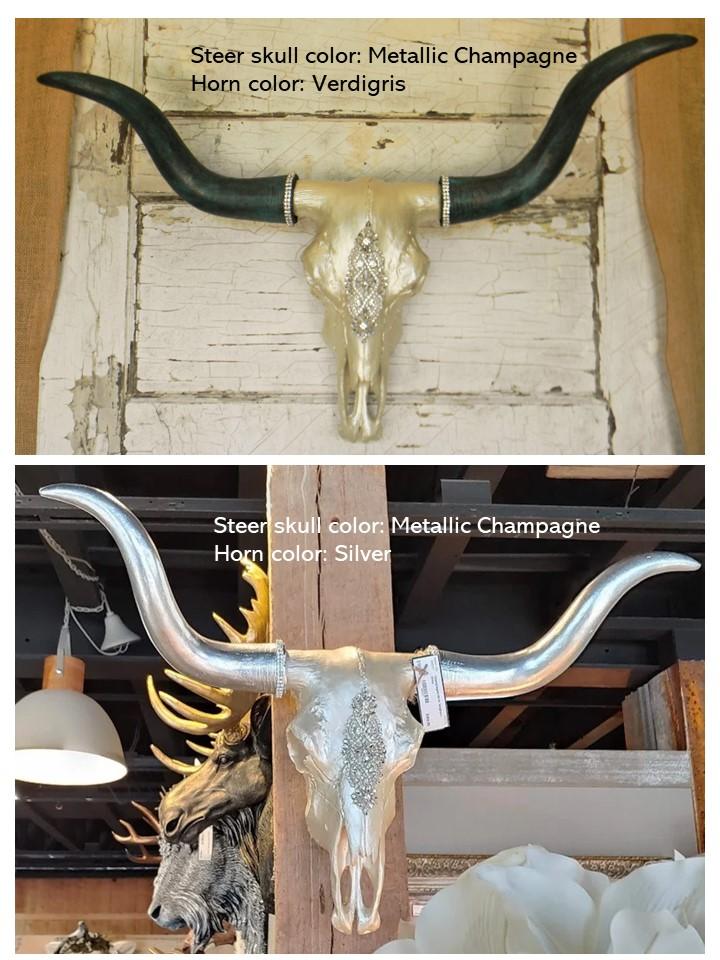 Faux Taxidermy Longhorn Cow Skull, Jeweled Longhorn Skull, Faux Steer Skull
