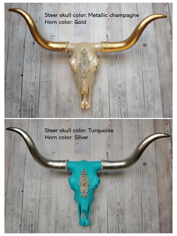Faux Taxidermy Longhorn Cow Skull, Jeweled Longhorn Skull, Faux Steer Skull
