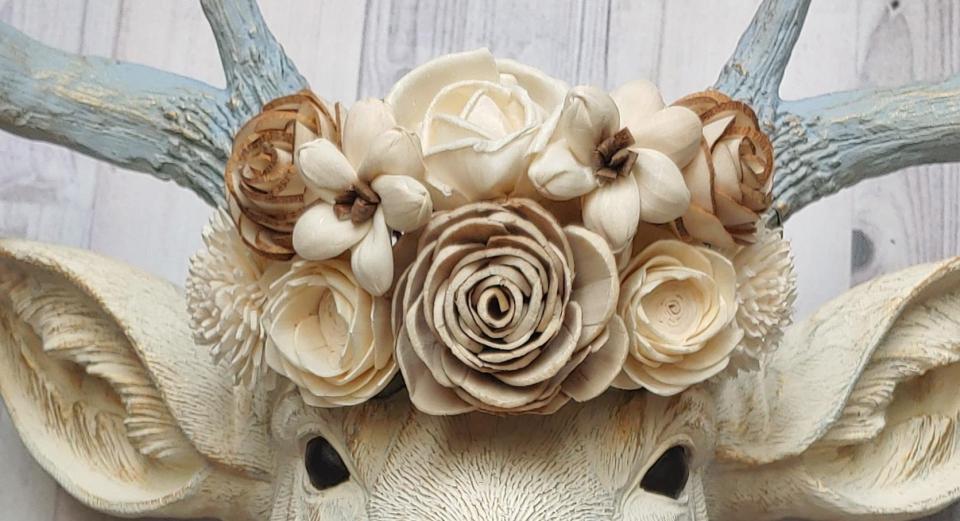 Faux Taxidermy Deer Head Wall Mount with Floral Crown, Stag Head Wall Mount