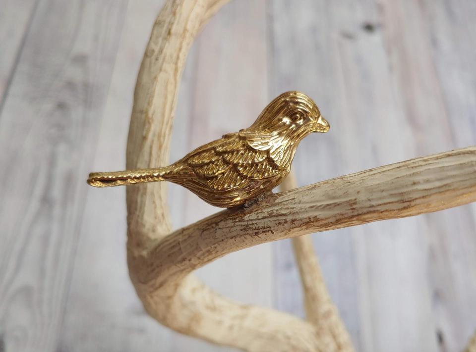 Faux Taxidermy Deer Head, Stag Head Wall Mount with Brass Bird on Antler