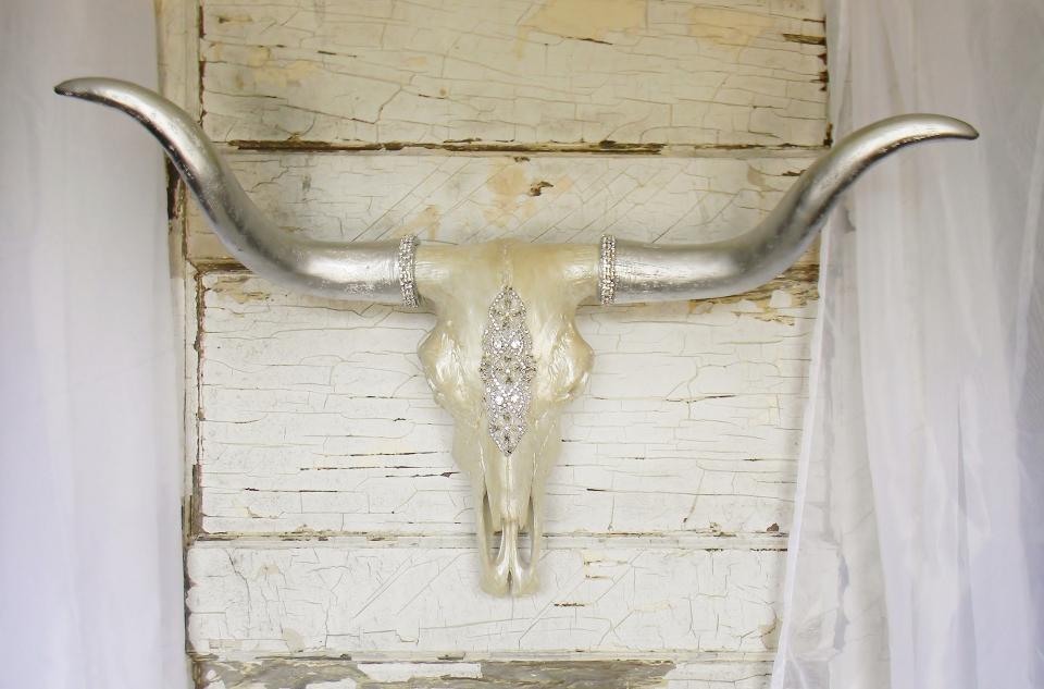 Faux Taxidermy Longhorn Cow Skull, Jeweled Longhorn Skull, Faux Steer Skull