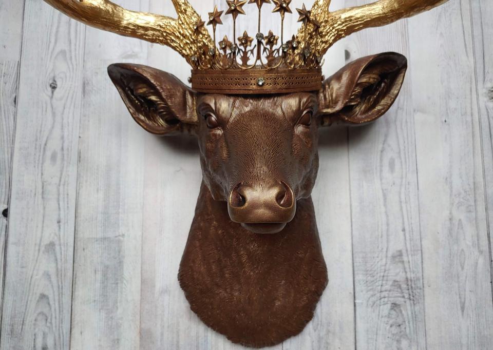 Faux Taxidermy Deer Head, Deer Head with Crown Wall Mount, Stag Head Wall Mount, Deer Head Wall Art