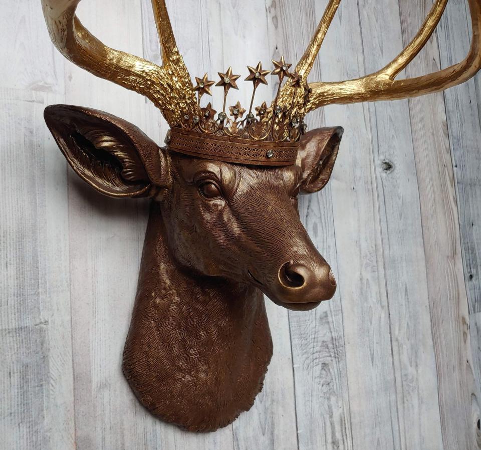 Faux Taxidermy Deer Head, Deer Head with Crown Wall Mount, Stag Head Wall Mount, Deer Head Wall Art