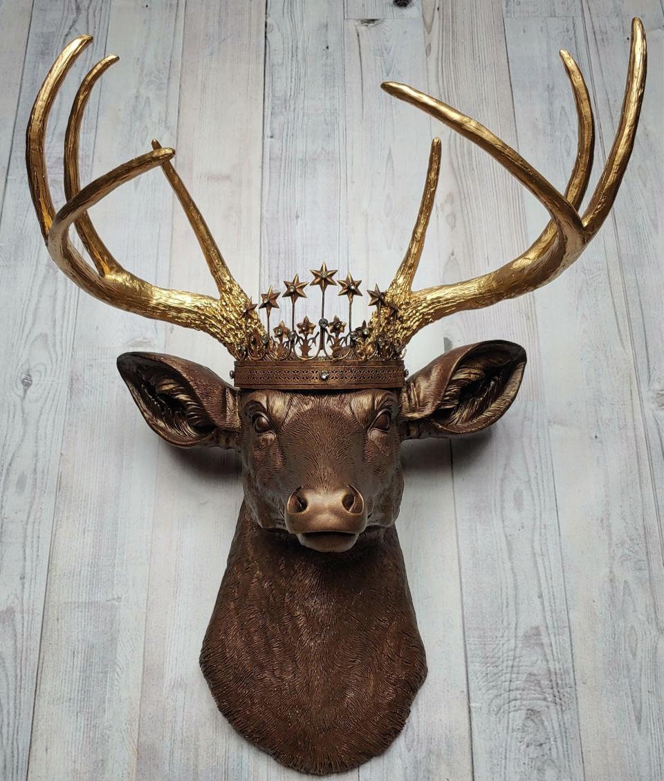 Faux Taxidermy Deer Head, Deer Head with Crown Wall Mount, Stag Head Wall Mount, Deer Head Wall Art