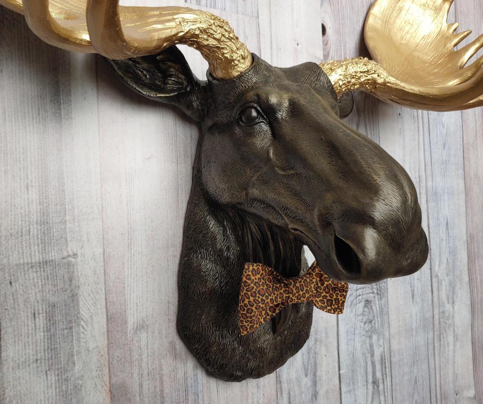 Faux Taxidermy Moose Head Wall Mount, Moose Head with Bow Tie, Fake Moose Head