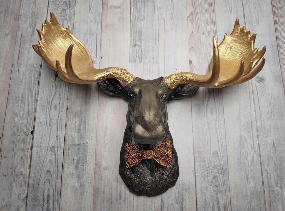 Faux Taxidermy Moose Head Wall Mount, Moose Head with Bow Tie, Fake Moose Head