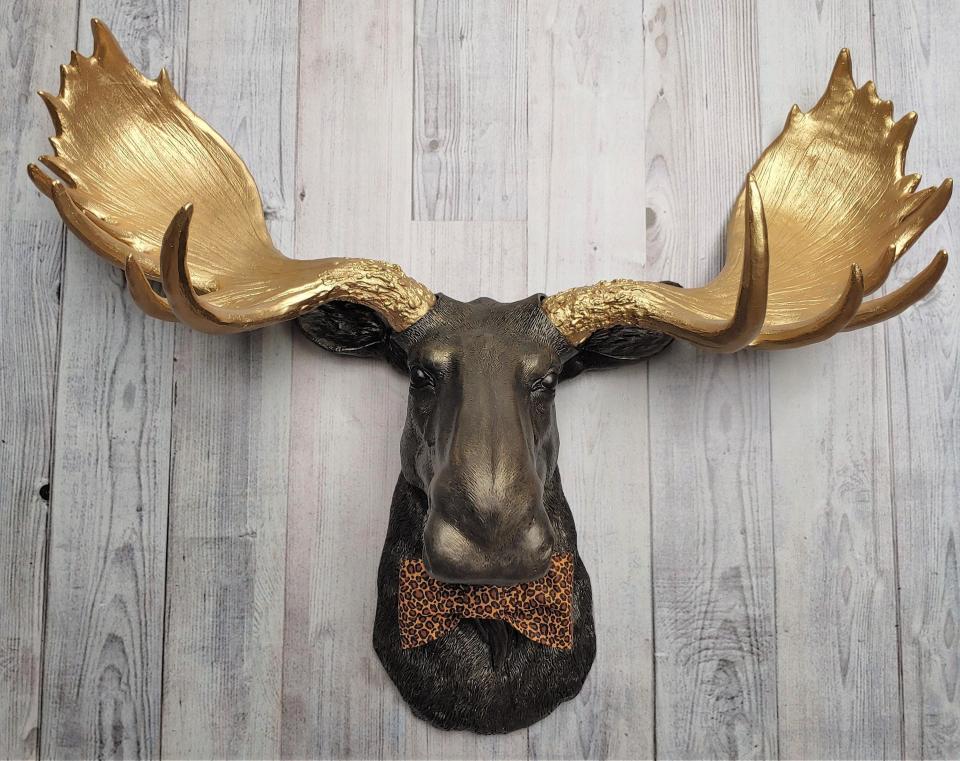 Faux Taxidermy Moose Head Wall Mount, Moose Head with Bow Tie, Fake Moose Head