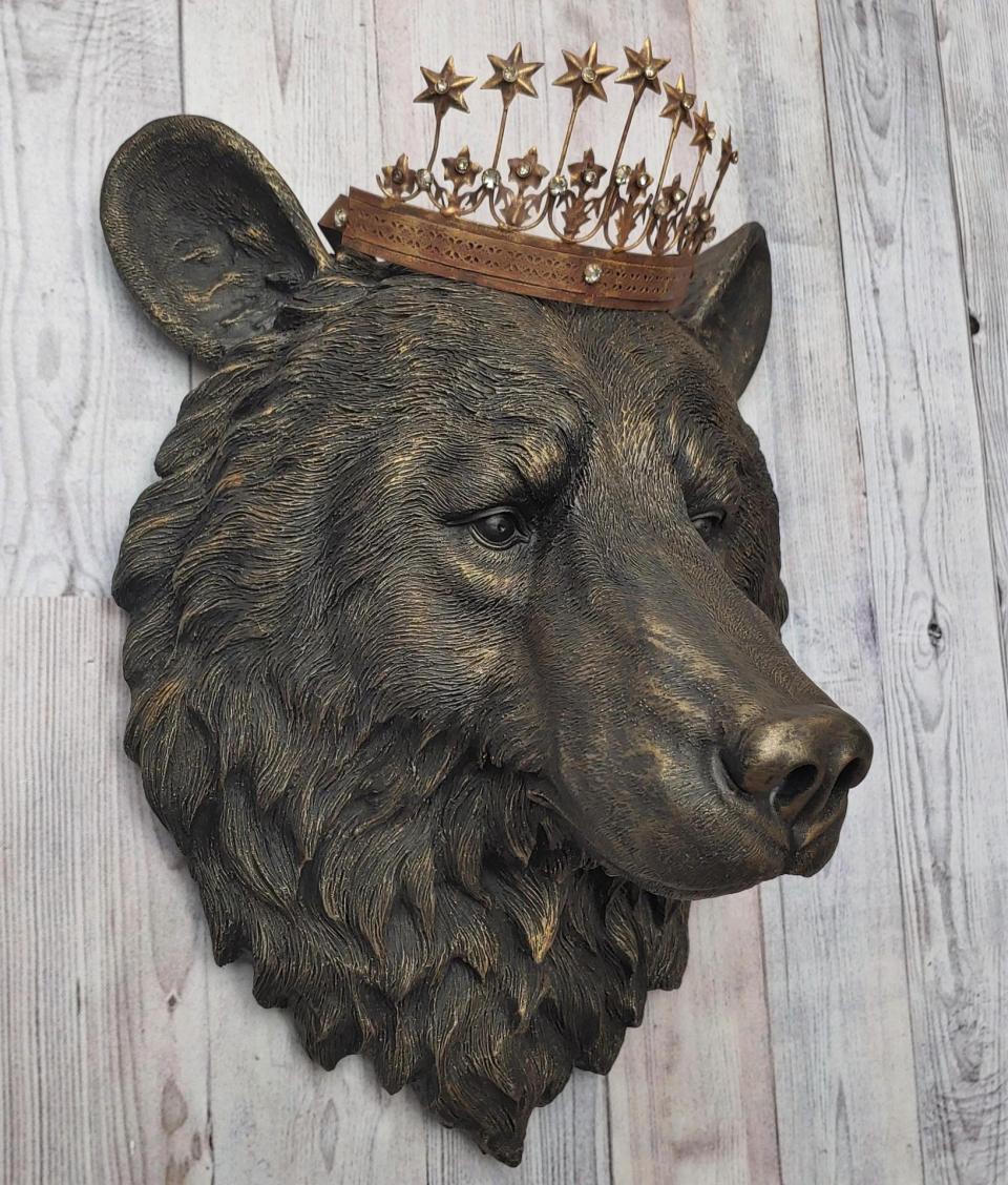 Faux Taxidermy Bear Head Wall Mount with Crown