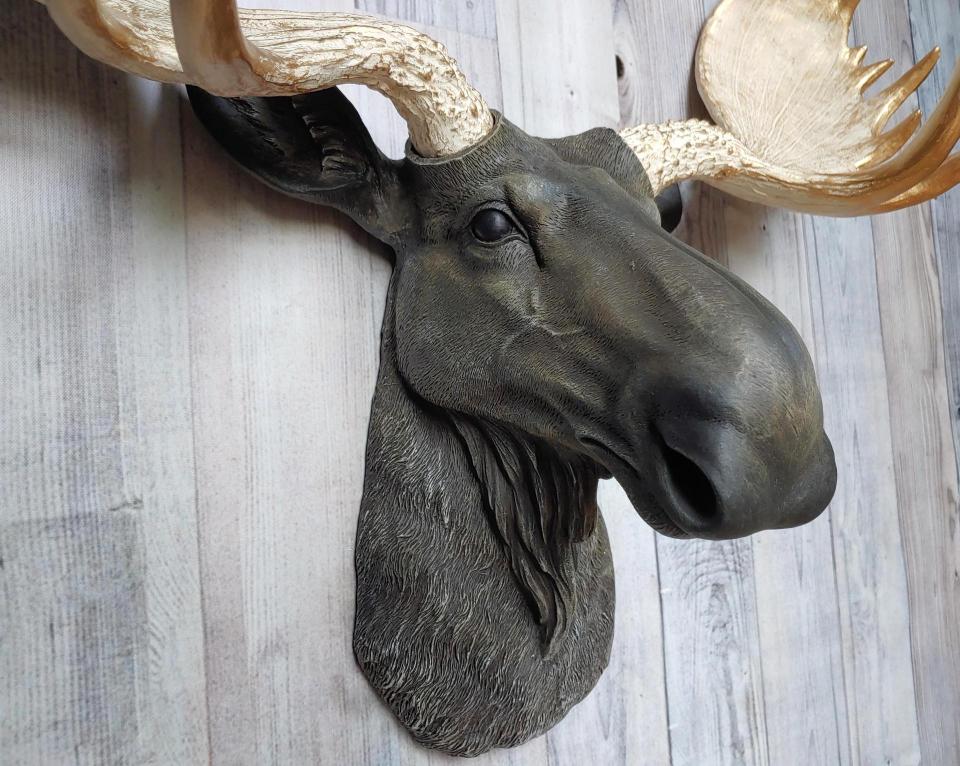 Faux Taxidermy Moose Head Wall Mount, Brown and Gold Moose Head