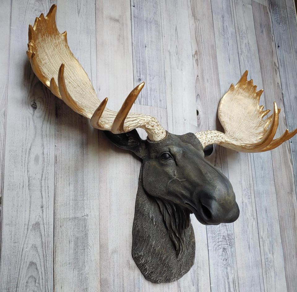 Faux Taxidermy Moose Head Wall Mount, Brown and Gold Moose Head