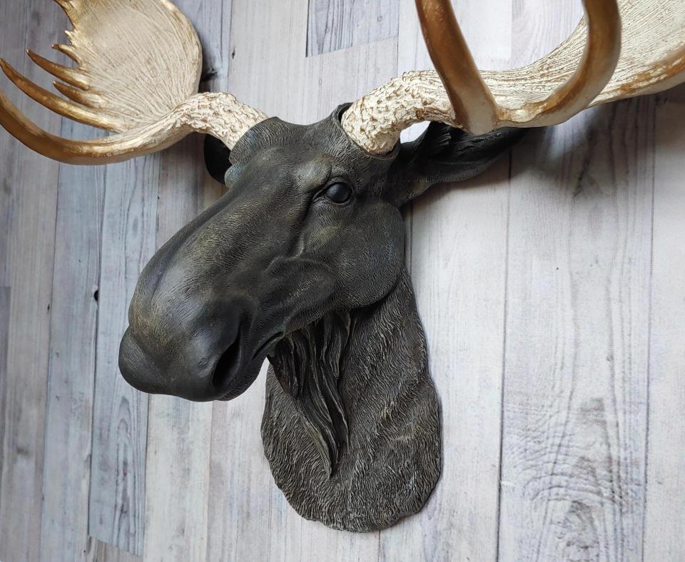 Faux Taxidermy Moose Head Wall Mount, Brown and Gold Moose Head