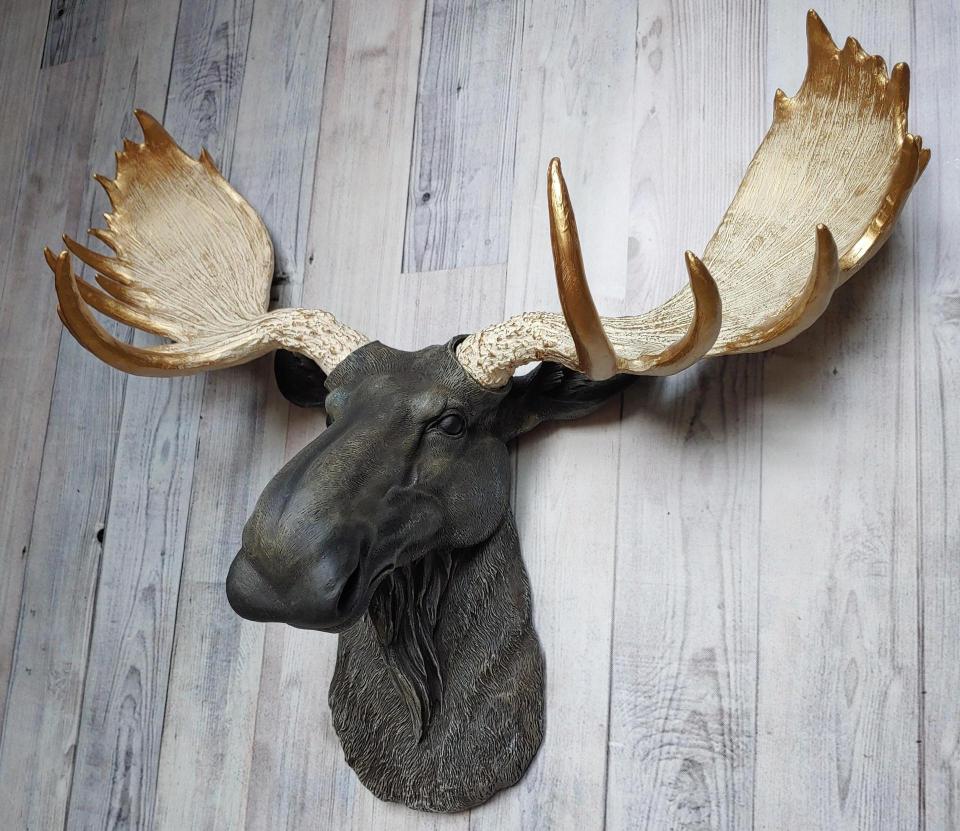 Faux Taxidermy Moose Head Wall Mount, Brown and Gold Moose Head