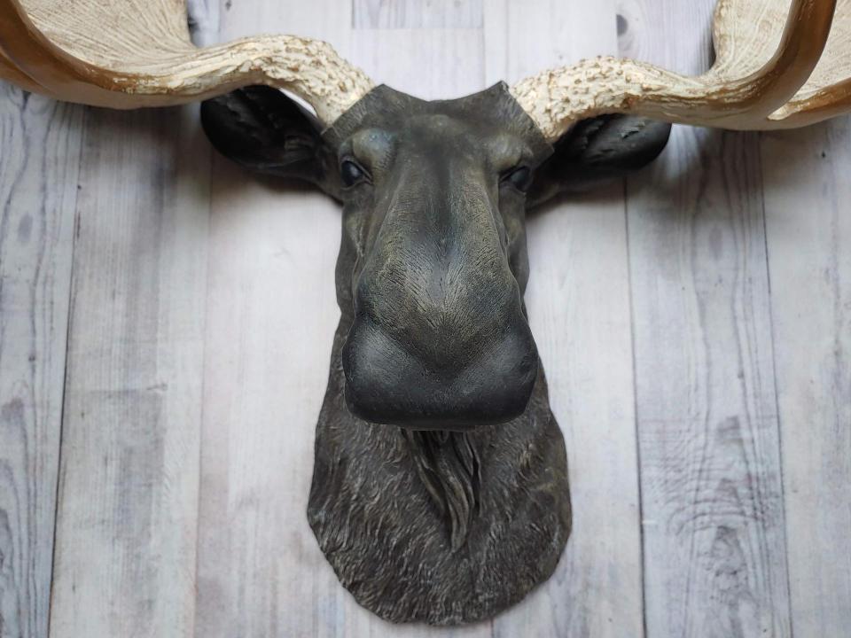 Faux Taxidermy Moose Head Wall Mount, Brown and Gold Moose Head