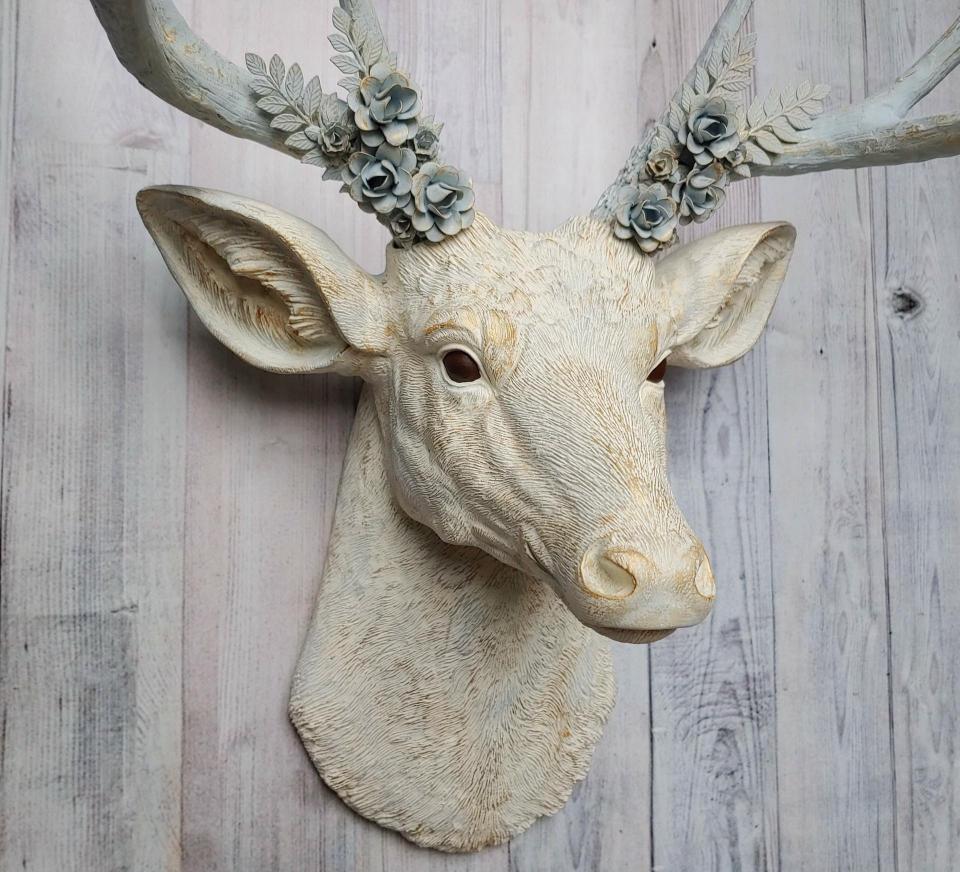 Faux Taxidermy Deer Head Wall Mount, Faux Deer Head with Flowers, Faux Stag Head